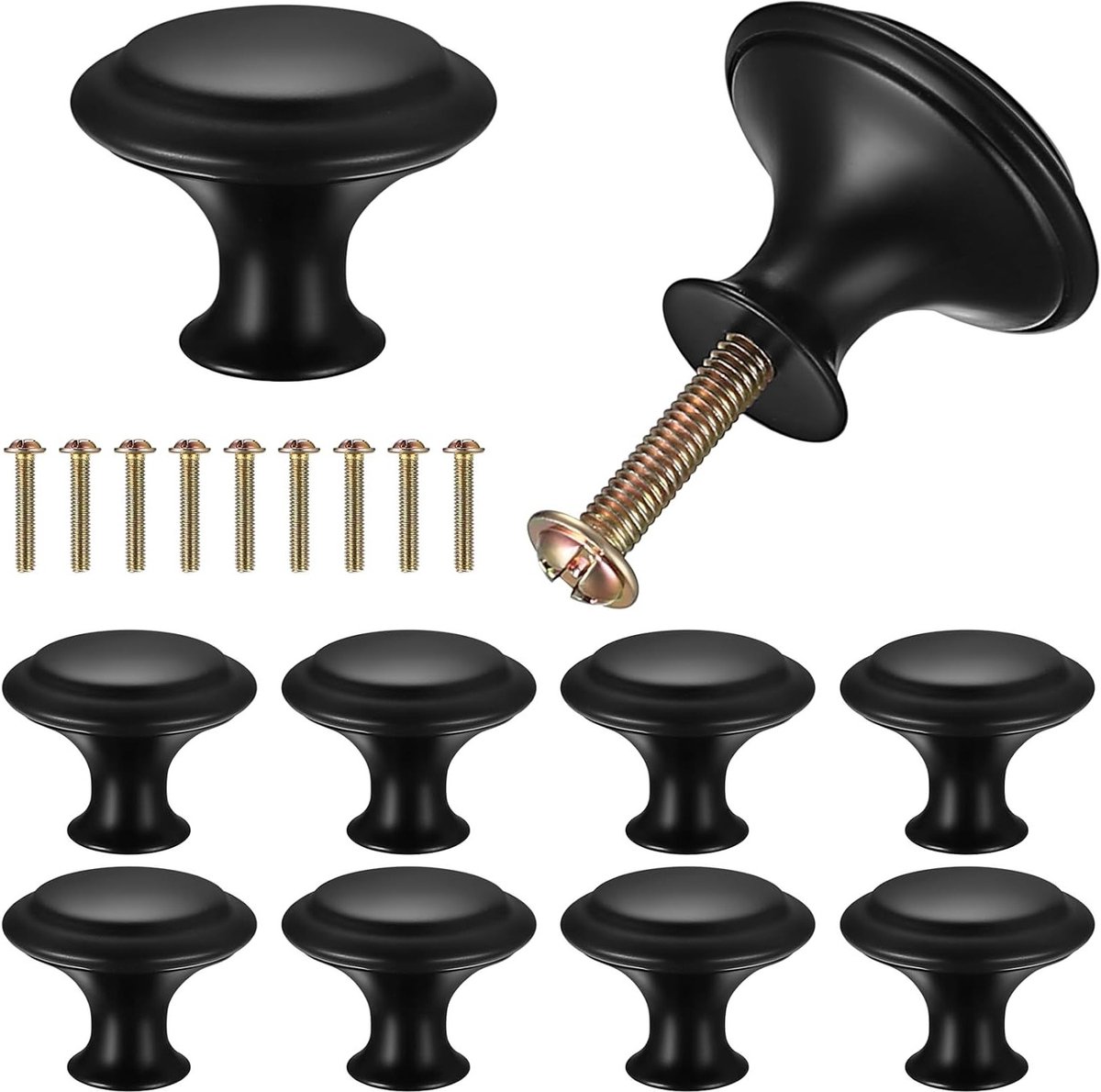 Set van 10 Zwarte Meubelknoppen, Ronde Ladeknoppen, Keukenhandgrepen van RVS voor Kasten en Laden, 27x21mm