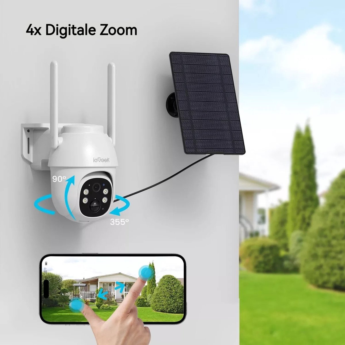 ieGeek 4G Cellular Beveiligingscamera Buiten 2K, PTZ LTE Bewakingscamera Buiten Draadloos Zonder WIFI, IP Security Camera Buiten Solar 8400mAh Batterij Oplaadbare, Zonnepaneel, PIR Detectie, Wit – foto 4