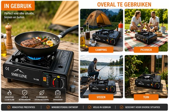 SMH LINE Camping kooktoestel - Incl. 12x Gasflessen - Draagbaar Gasfornuis - Koffer - Noodpakket van Merkloos — afbeelding 5