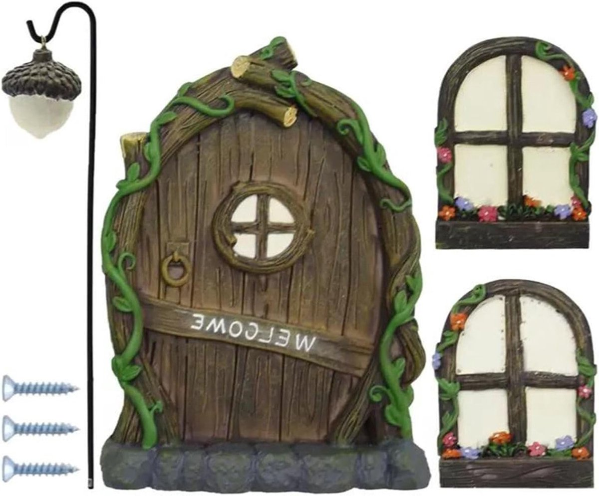 Betoverende Tuindeuren en Vensters van Hars, Glimworm Deur en Venster Sculpturen voor Buiten, Sfeervolle Decoratie voor de Tuin en Fairy Garden Accessoires