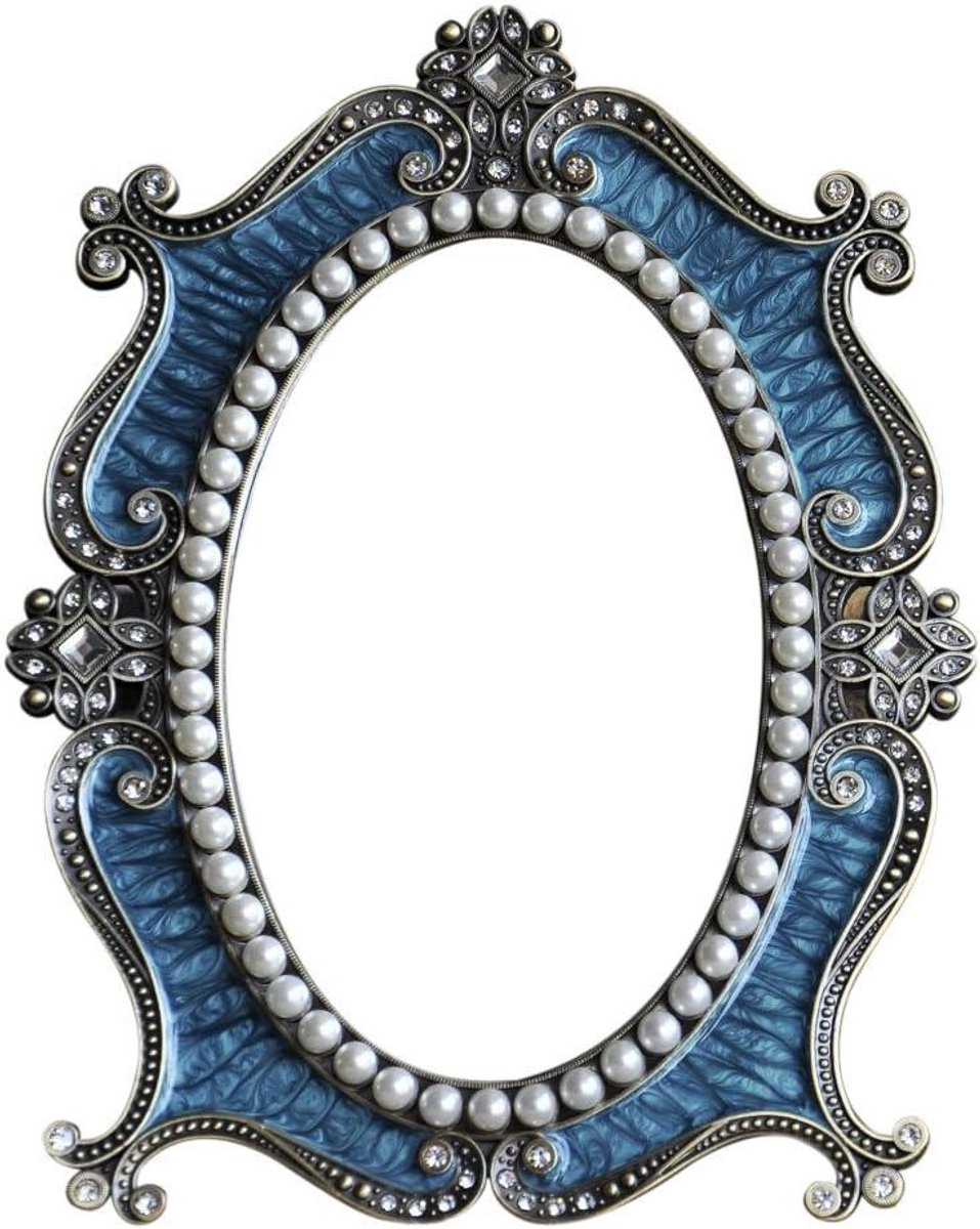 Make-up Spiegel - Tafelspiegel Bloemen - Make-up Aanbrengen - Vintage Stijl Ontwerp - 18x24.5 cm - Blauw
