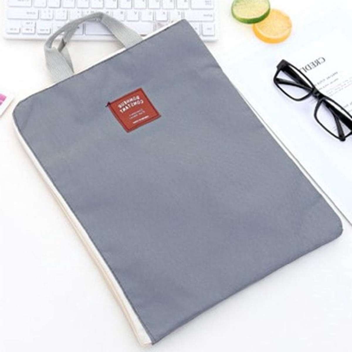 Donkergrijze A4 Papieren Opbergmap in Canvas, Handtas, Draagbare Deurhouder, Perfect voor School en Kantoor, Documenten en Kleding Opslag