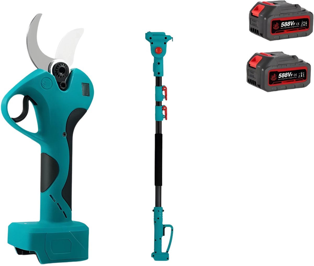 Borstelloze telescopische paal snoeischaar – Voor tuin en boomverzorging – 45 mm cutter 2-in-1, 2800 W – Inclusief 2 batterijen, 1EU Plug