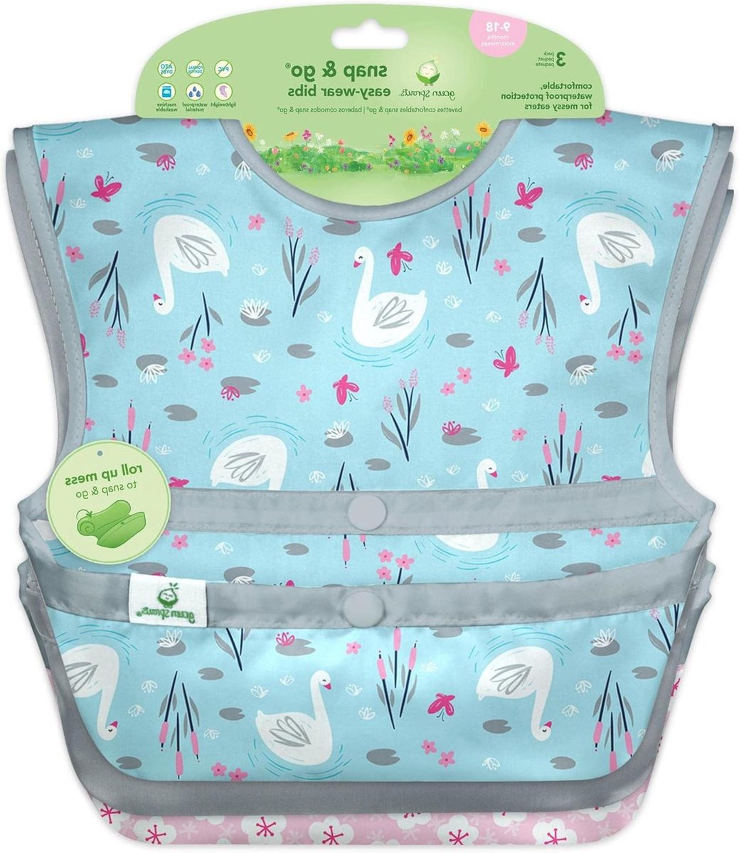 Lichtgewicht Slabben - Baby Slabbertjes - Baby Voeding - Omgeslagen Kruimelvanger - 9-18 Maanden - Aqua Zwaan