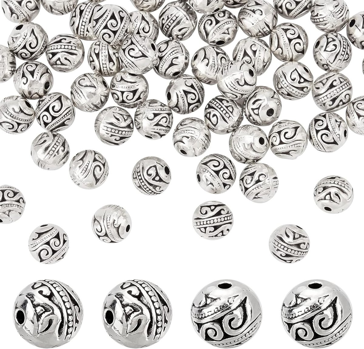 60 Stuks 8mm Ronde Spacer Kralen van Tibetaanse Legering voor Antieke Zilveren Sieraden en Armbanden, Gat: 1.5mm, Perfect voor Handgemaakt Sieraden