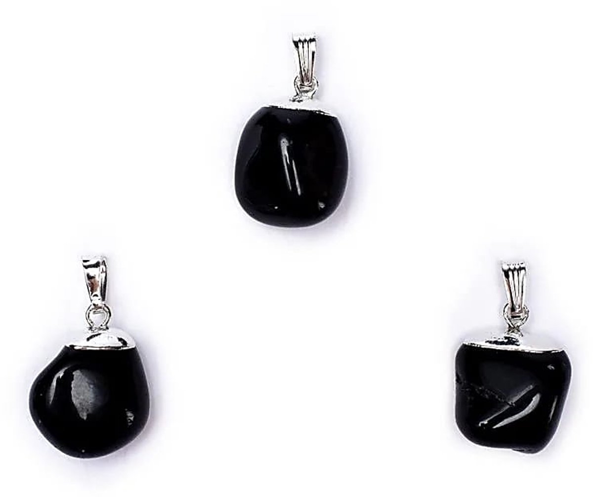 Zwarte Onyx edelsteen hanger met pin geboorde dop - pakket van 5 stuks - ±1-2,5 cm - ±1-2.5 cm