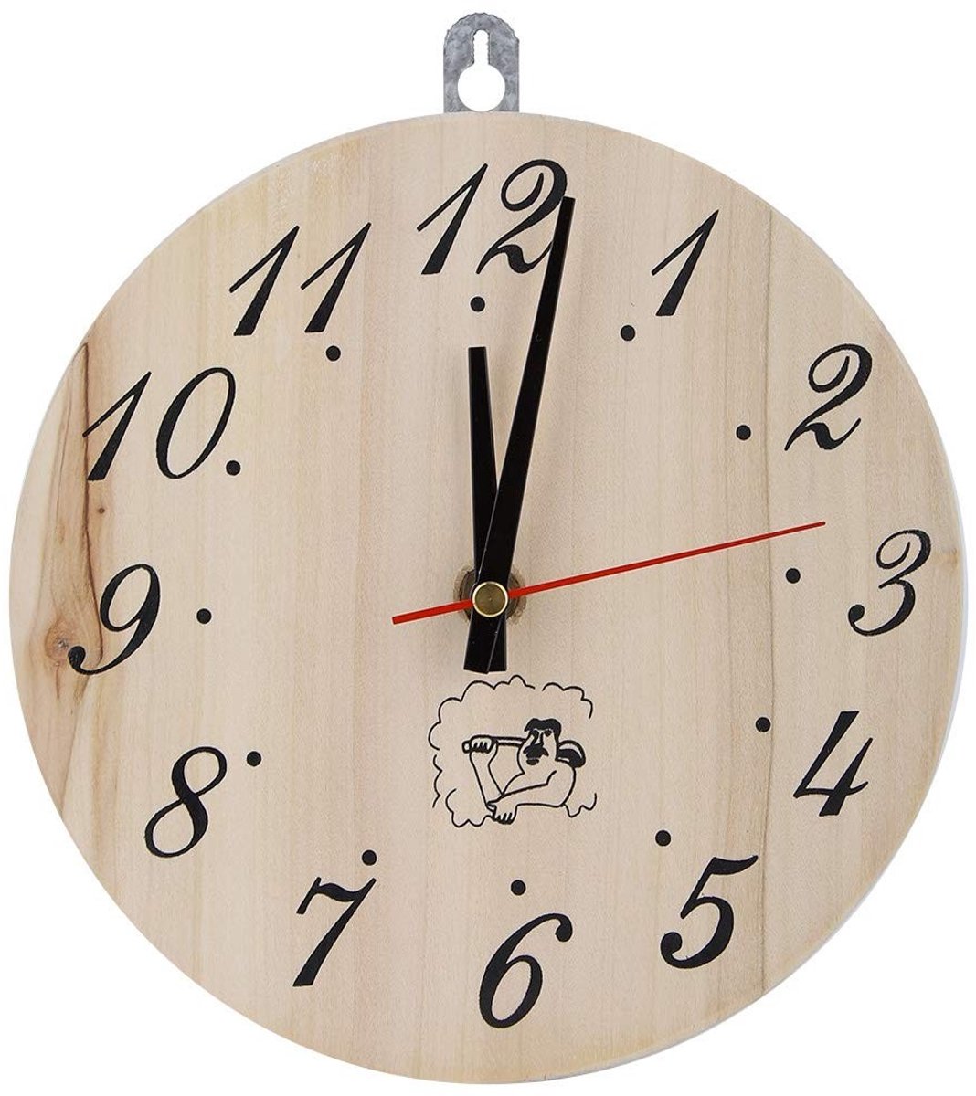 VT Goods - 8 Inch Sauna Klok - Decoratieve Wandklok - Hittebestendig - Houten Klok - Sauna Accessoire - Geschikt voor Sauna en Woonkamer - Ronde Klok