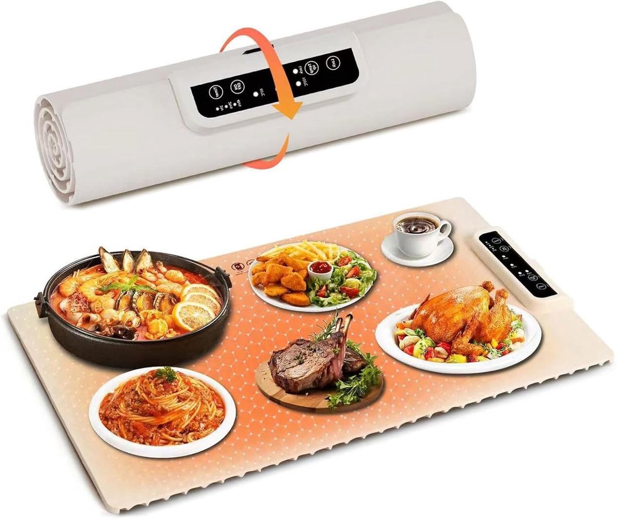Vouwbare elektrische voedselwarmer met 3 instelbare temperaturen en timers voor buffet, feest en restaurant, ideaal om warm te houden of te ontdooien.