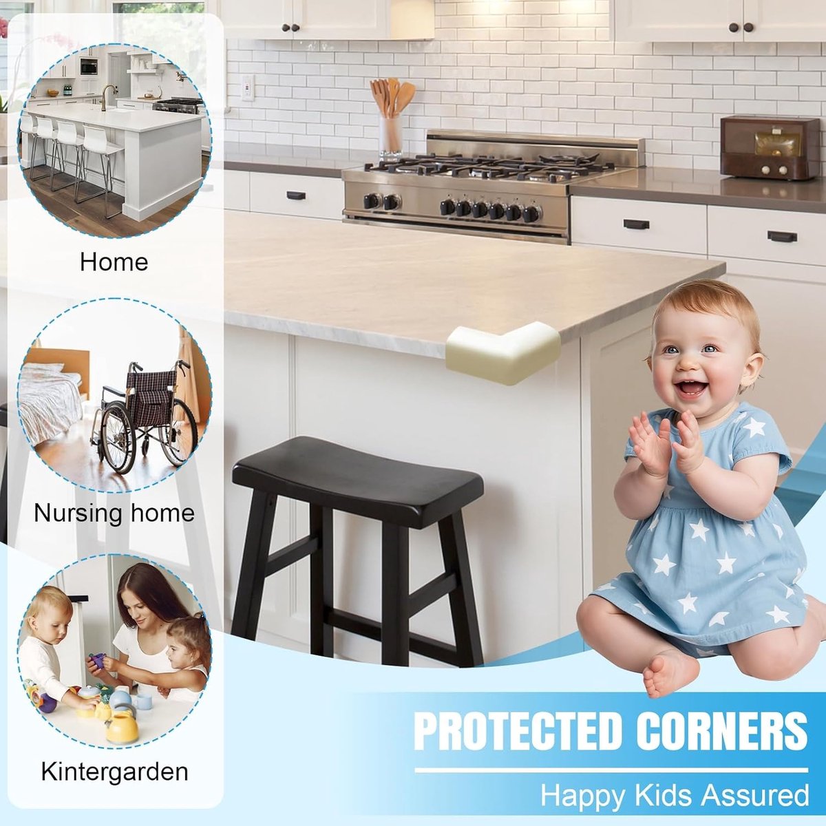 Hoekbeschermers Baby Set 30 Stuks - Kindveilige Tafelrand Bescherming - Zelfklevend Schuim - Zwart Bruin Wit - Voor Tafels Kasten Glas - Hoekbescherming Meubels Babyproof Randbeschermers – foto 4