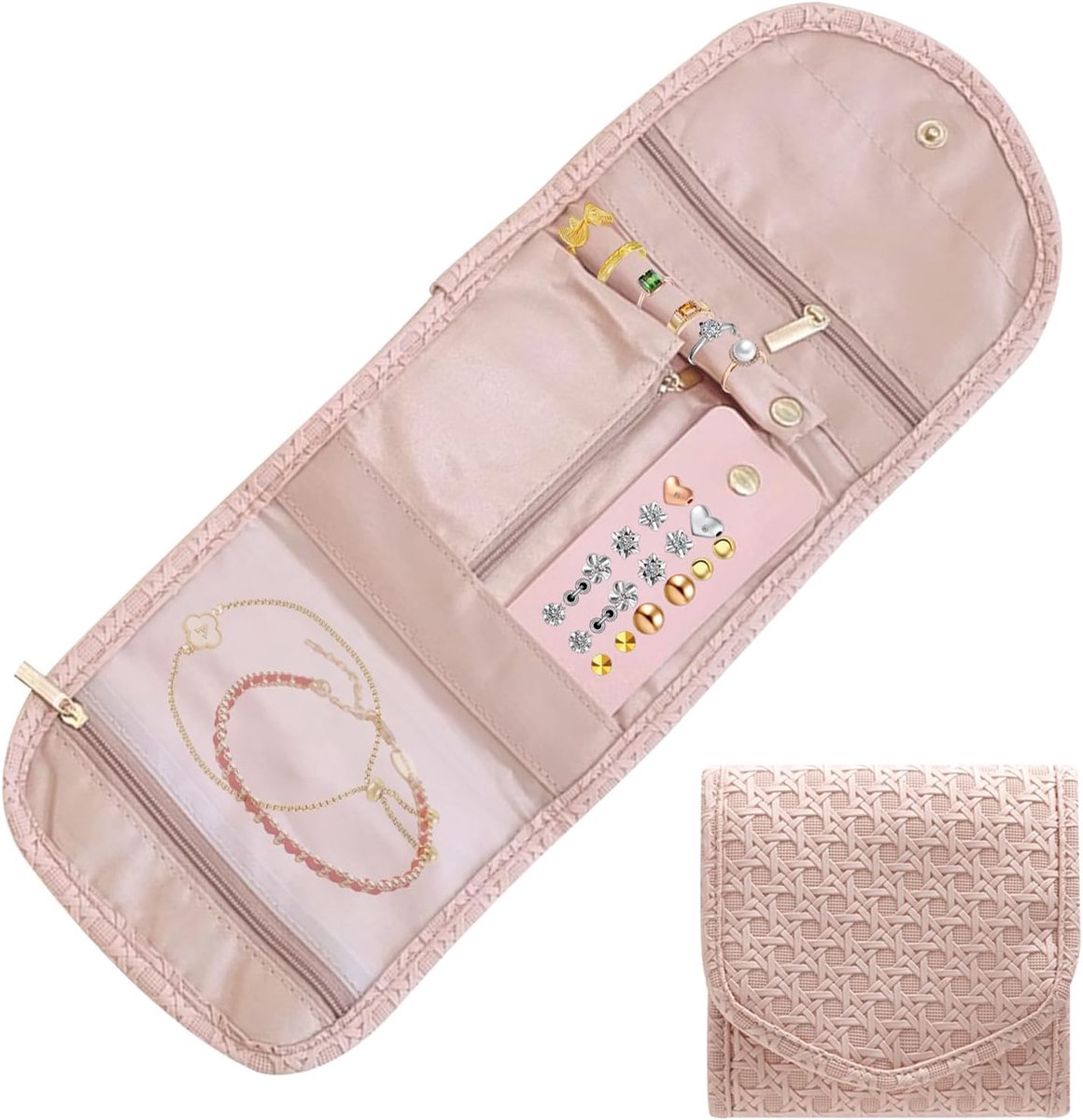 Travel Jewelry Organizer - Vouwbare Sieraden Organizer - Sieraden Dozen voor Vrouwen - Klein Oorbellen Opbergdoosje - Reisdoos voor Ringen - Kettingen - Oorbellen