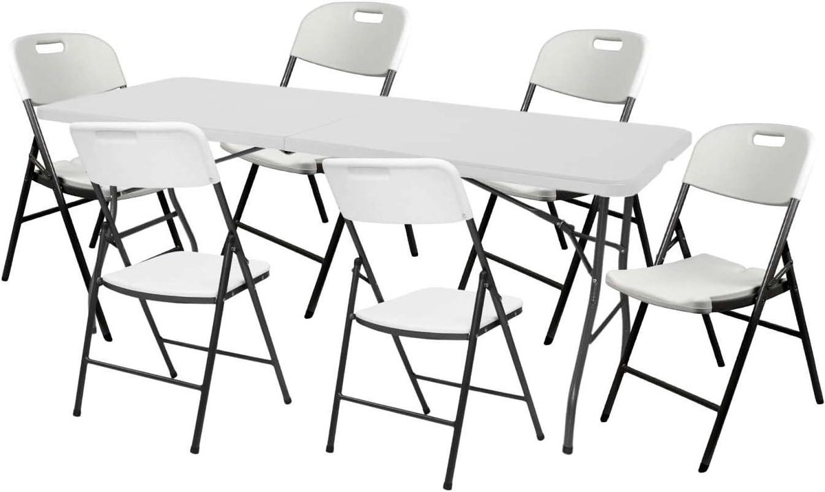 Klaptafel met stoelen - Feesttafel Sets - Buitenfeest organiseren - Inklapbaar ontwerp - 180 cm tafel - Wit