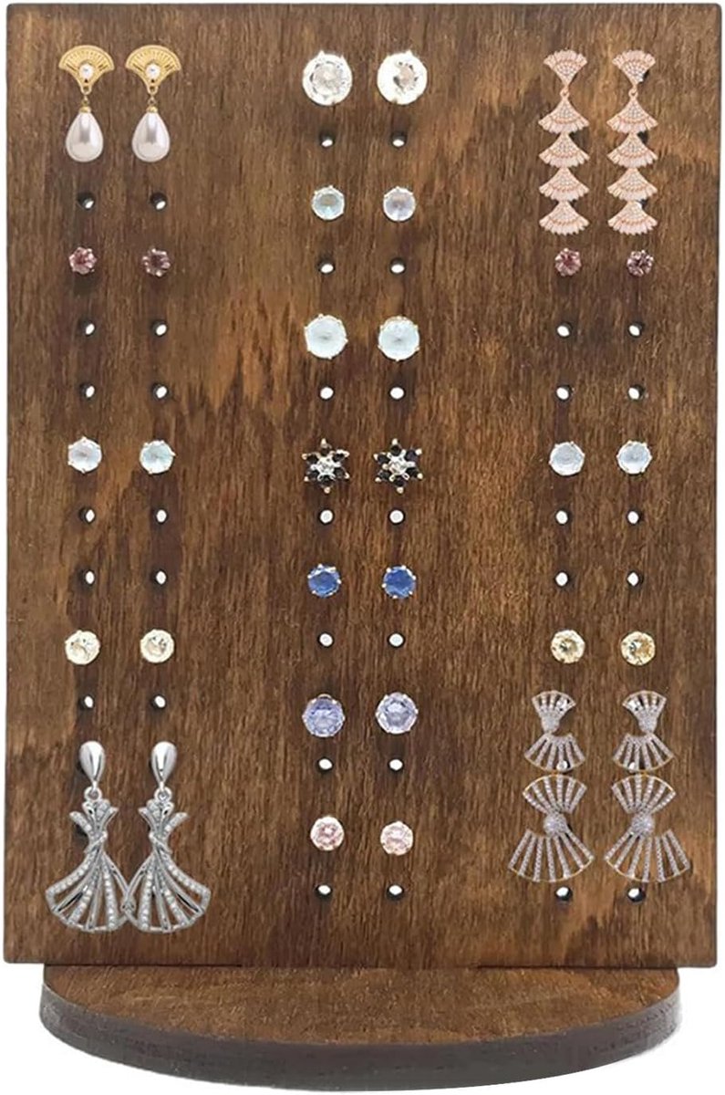Earring Organiser - Houten Earring Houder - Earring Stand - 84 Gat Earring Houder - Kleine Earring Stand voor Vrouwen en Meisjes - Voor Thuis of Winkel