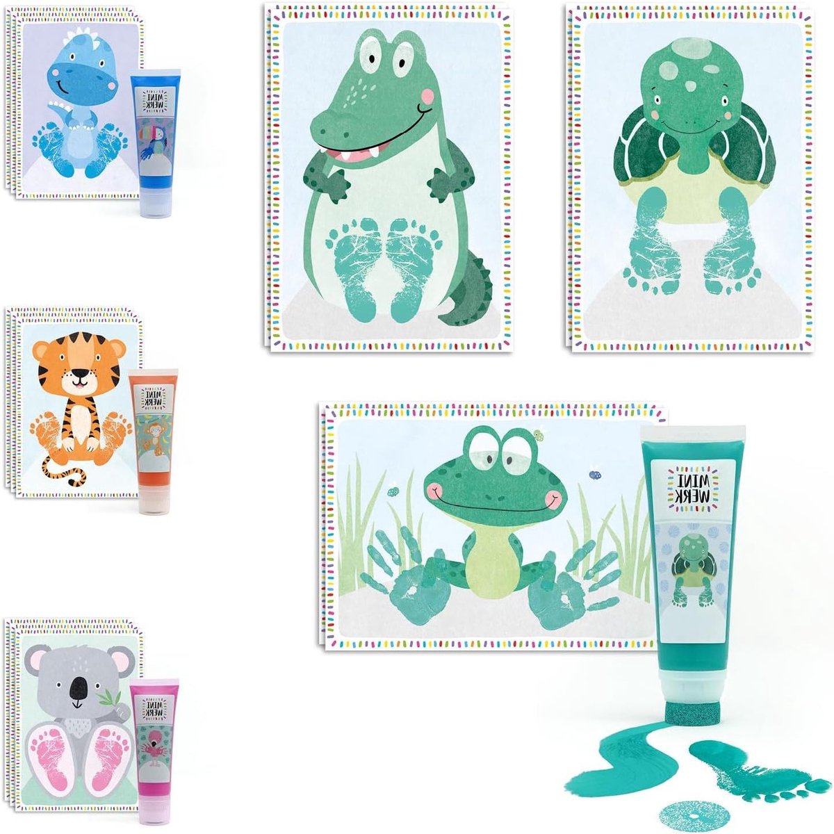 Baby Afdrukset - Handafdruk Voetafdruk - Babyherinneringen Maken - Biologische Verf - 6 Motiefkaarten - Groen