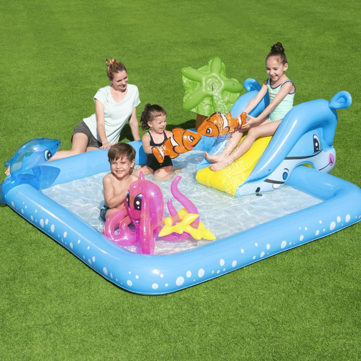 Bestway Kinderzwembad met Glijbaan - Incl. Opblaas Waterspeelgoed - 239 x 206 x 86 CM - 308 L - Waterdieren — afbeelding 11