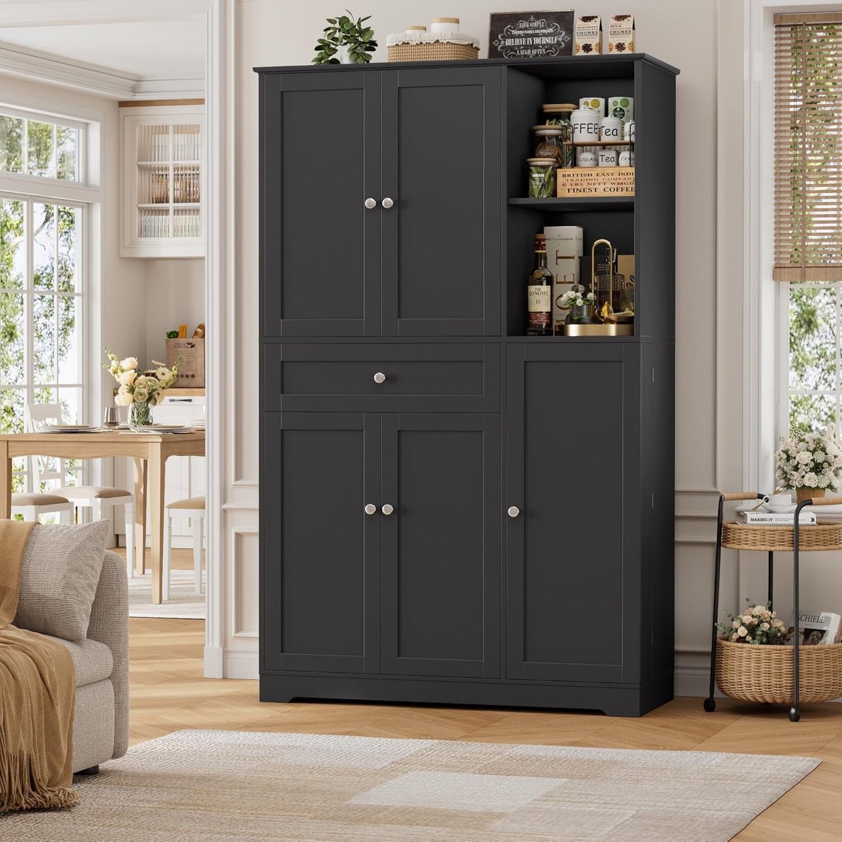 Grand-Chef XL Gourmet Buffetkast met Kruidenrek, 5 Deuren en Centrale Nis (104x40x173 cm)