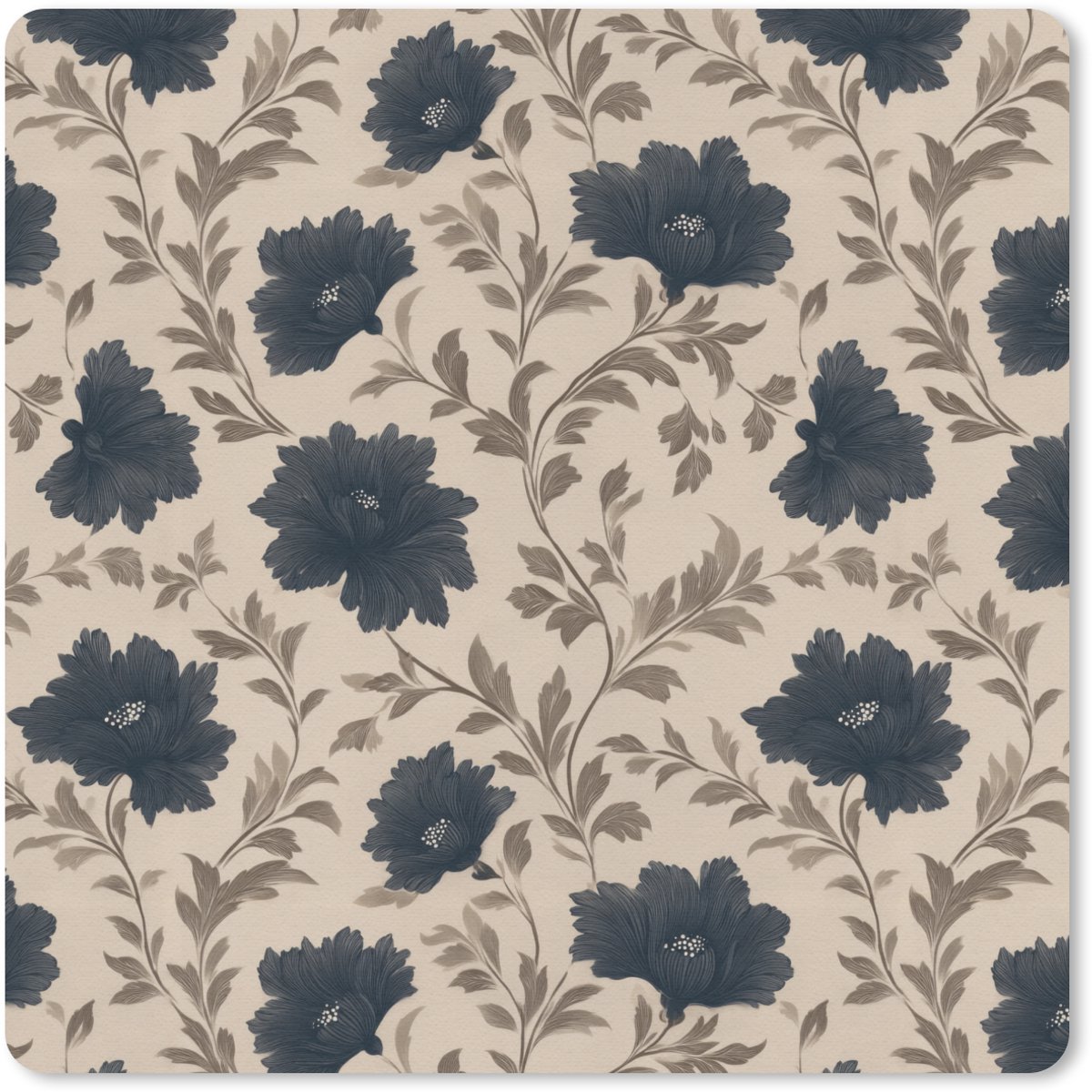 Muismat 30x30 cm - Mousepad Motief - Bloemen - Zwart - Beige - Muismatten
