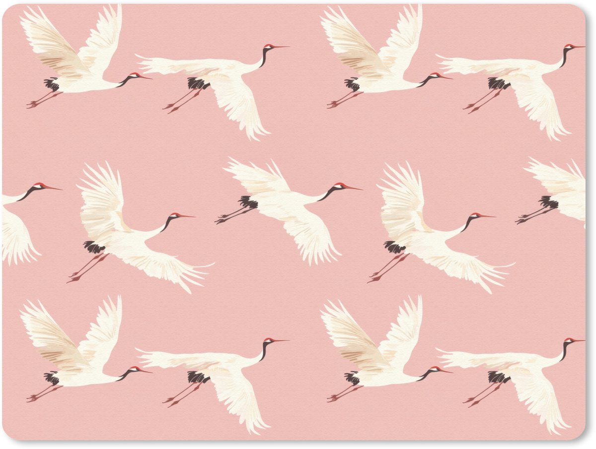 Muismat 12x10 cm - Mousepad Modern - Kraanvogels - Roze - Muismatten