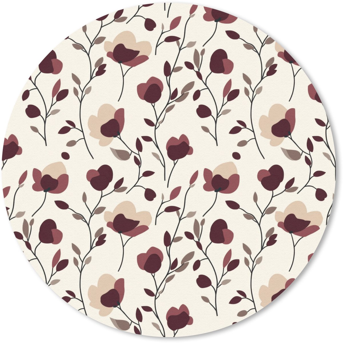 Muismat rond 40x40 cm - Mousepad Bloemen - Botanisch - Bordeaux - Ronde muismatten