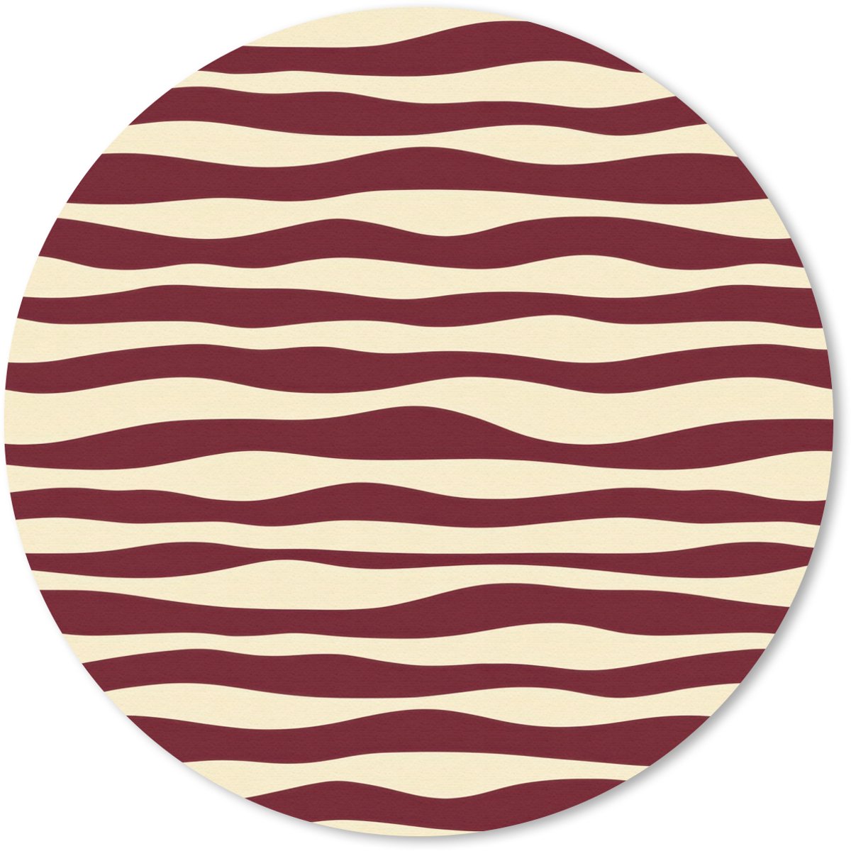 Muismat rond 30x30 cm - Mousepad Golven - Rood - Patroon - Crème - Ronde muismatten