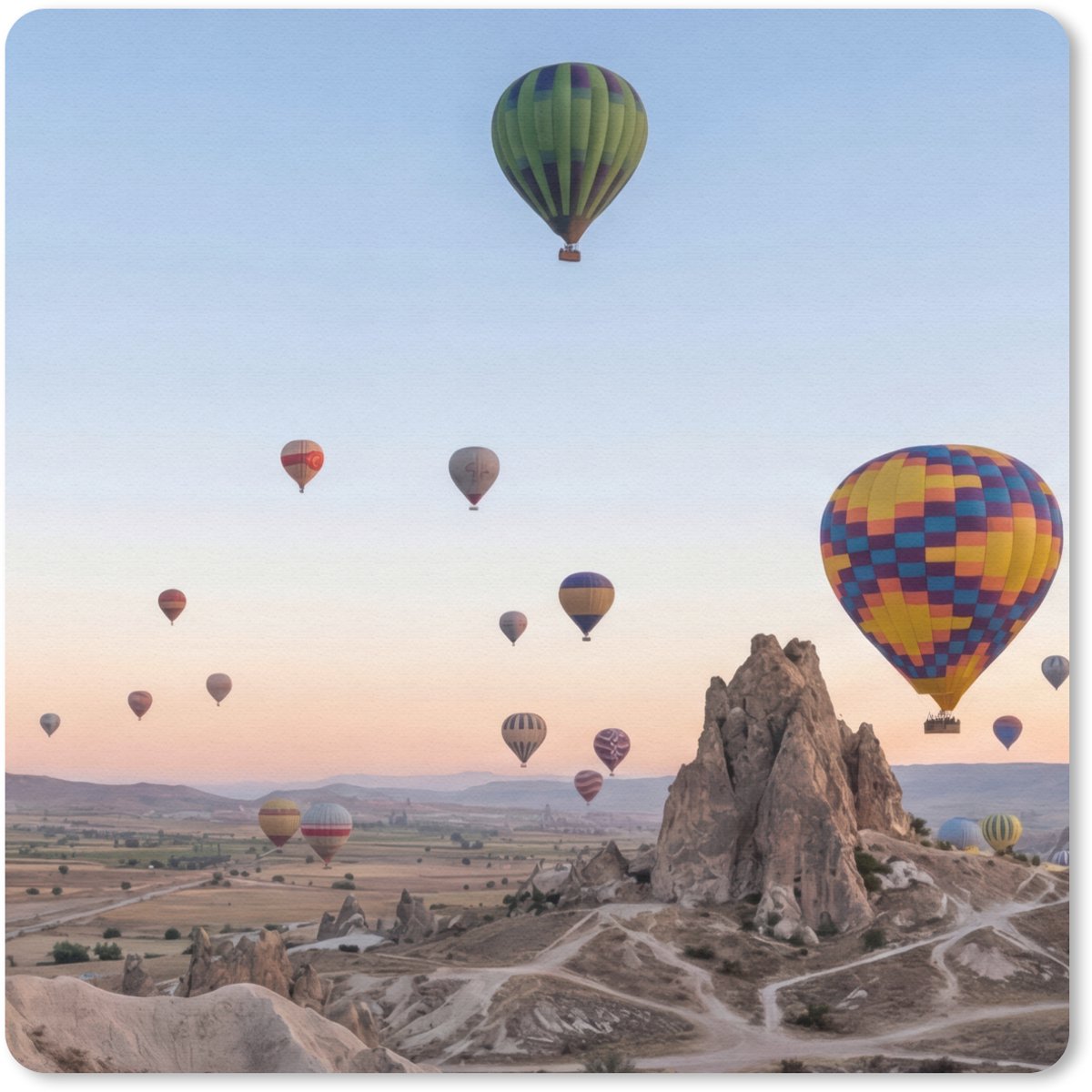 Muismat 30x30 cm - Mousepad Luchtballonnen - Rotsen - Zonsopgang - Muismatten