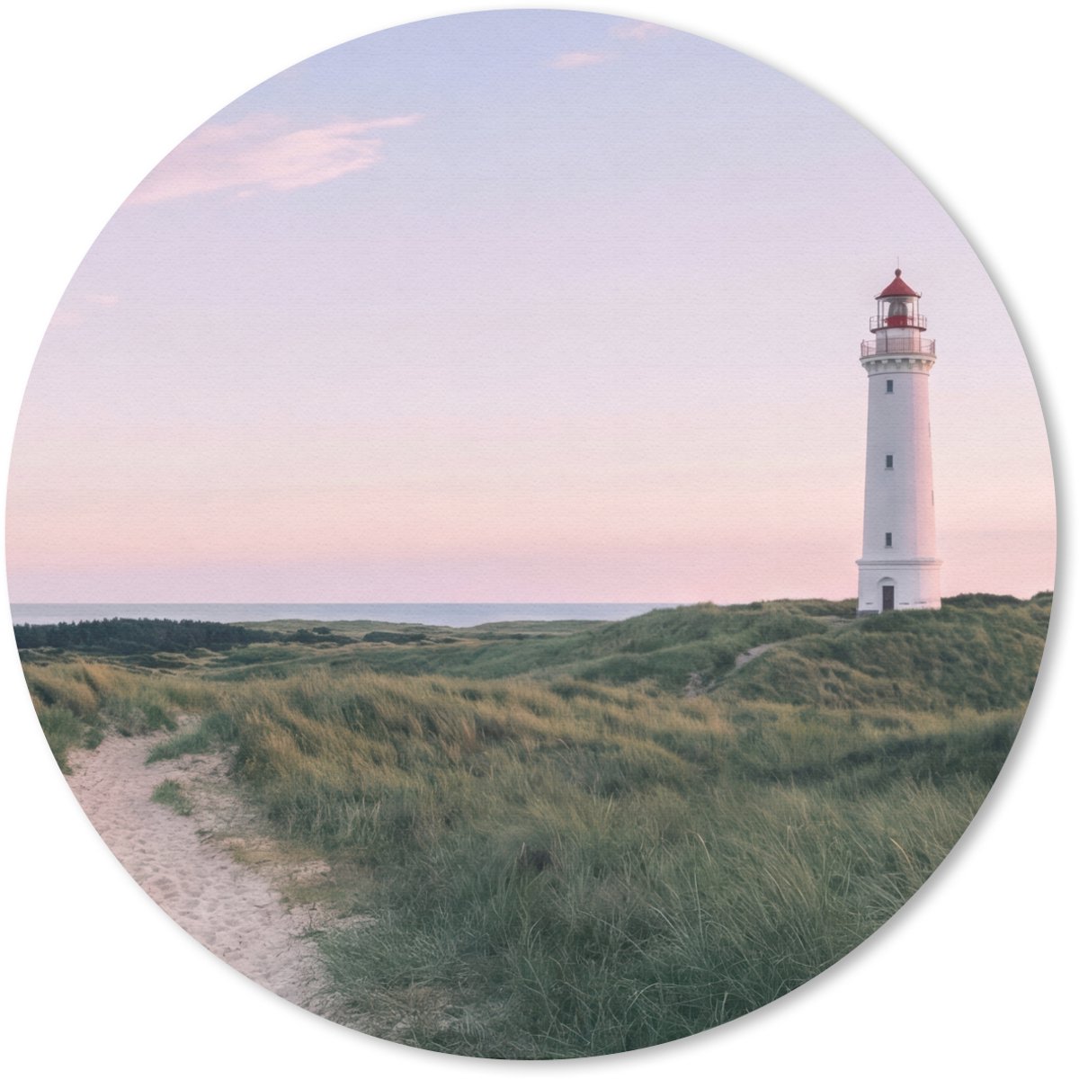 Muismat rond 30x30 cm - Mousepad Vuurtoren - Duinlandschap - Zee - Ronde muismatten