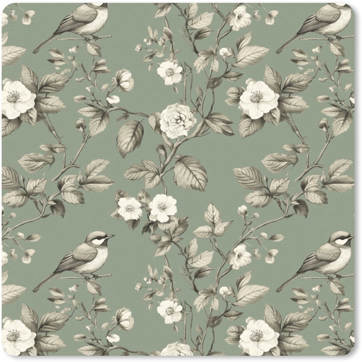 Muismat 20x20 cm - Mousepad Botanisch - Vogels - Groen - Muismatten