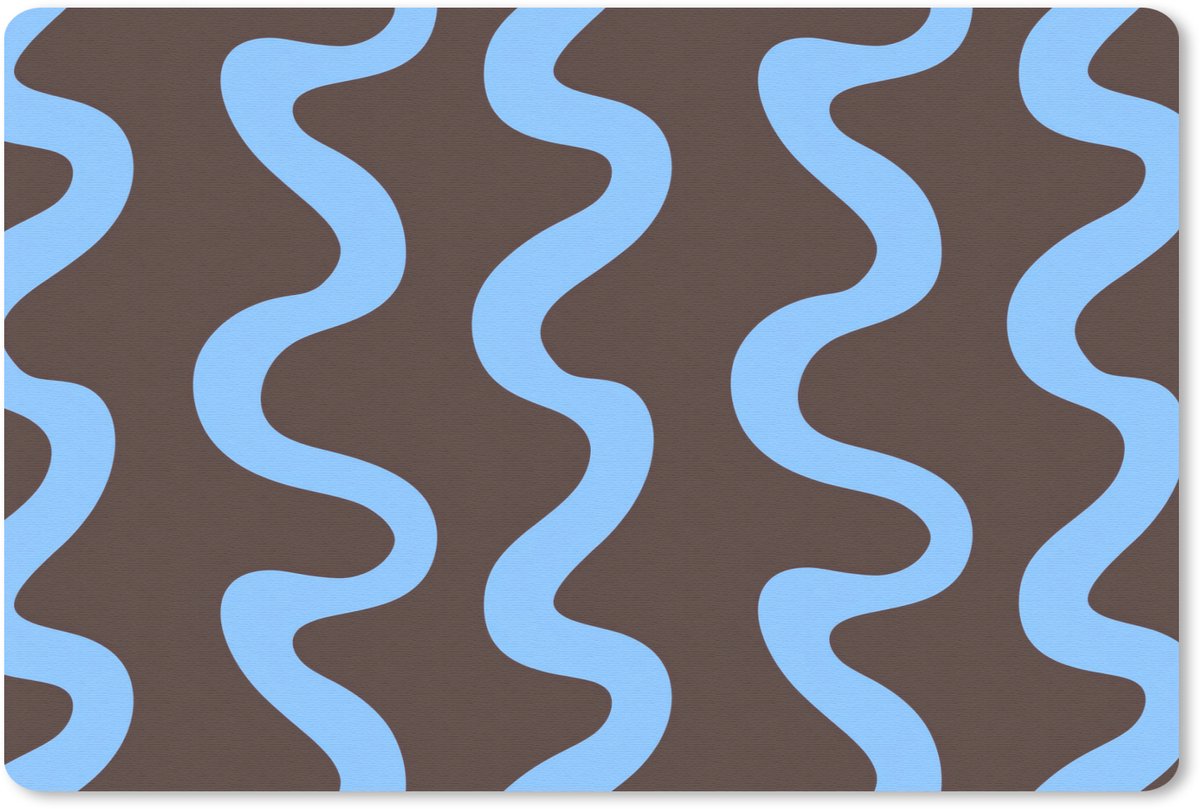 Muismat 13x8 cm - Mousepad Kronkelende lijnen - Blauw - Bruin - Minimalistisch - Muismatten
