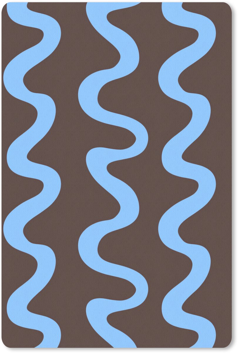 Muismat 13x20 cm - Mousepad Kronkelende lijnen - Blauw - Bruin - Minimalistisch - Muismatten
