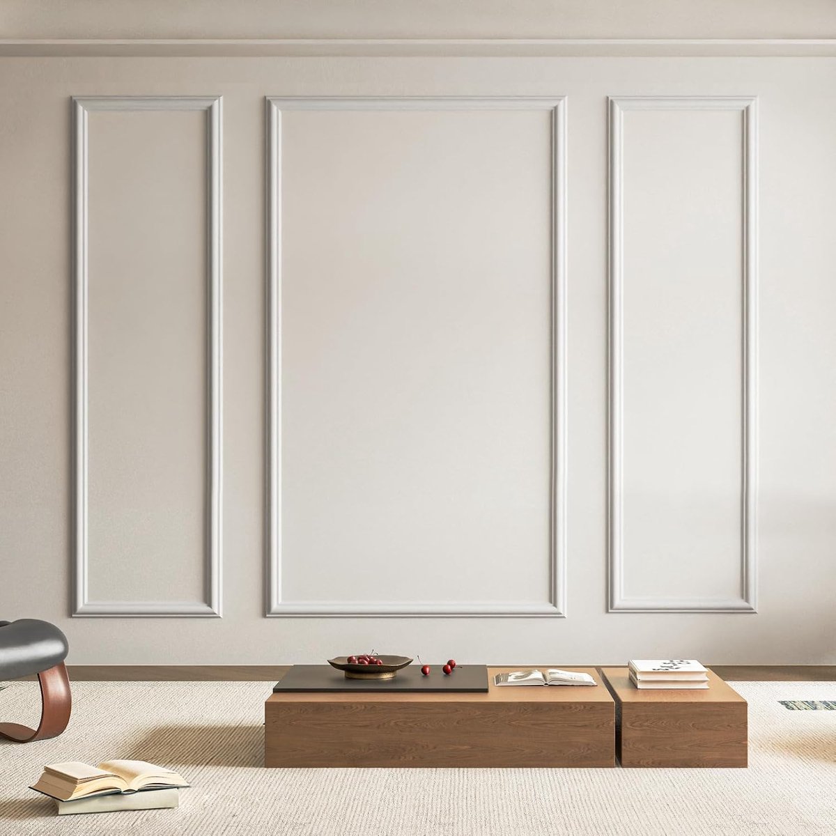 Pre-cut Wall Moulding Set of 3 Ready-Made Paneling Panels for Interior Decoration - Living Room - Bedroom - Accent Wall - Easy to Install with Glue - 3 Top and 3 Bottom