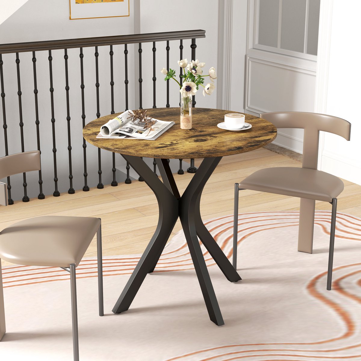 FloraGrace Eettafel - Ronde Tafel Voor 2 Personen - Compact Voor Keuken En Eethoek - Hout