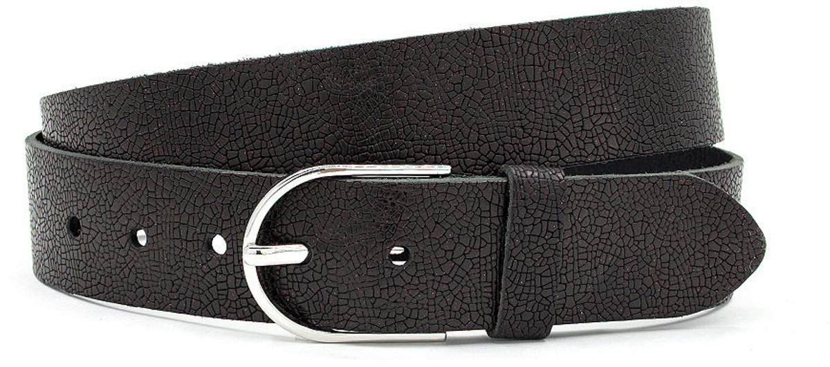 Damesceintuur geprent zwart - 4 cm breed - Leer - Jeans riem - Casual - Maat 105