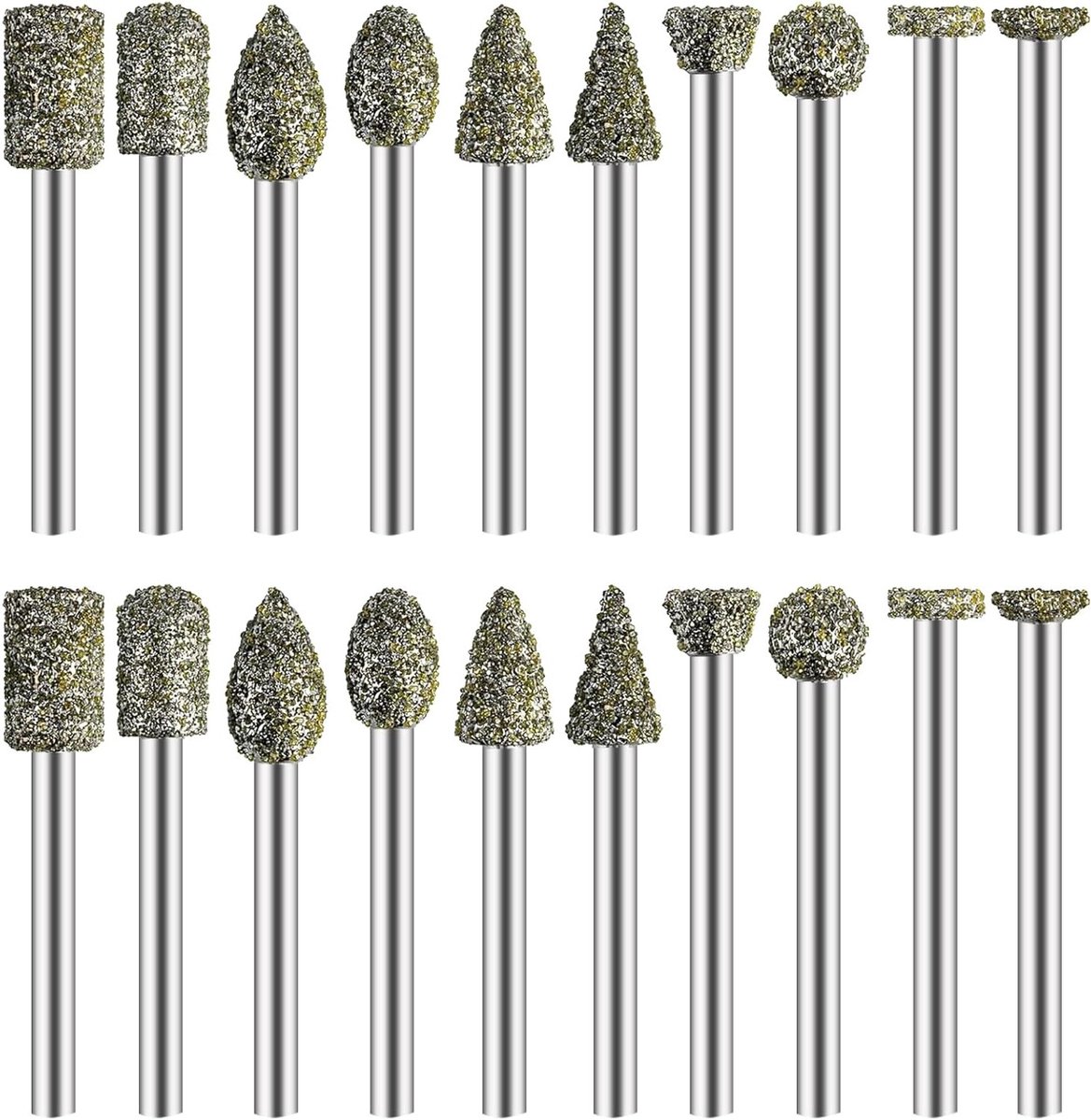 Set van 20 Diamant Slijpkoppen voor Rotatietools - Gereedschap voor Steenbewerking, Glas en Cementstaal Accessoires, Slijpen en Boren