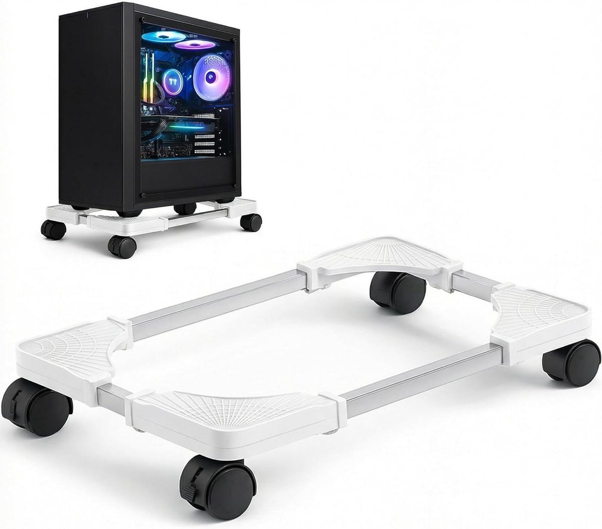 CPU Standaard - Computer Trolley - PC Verplaatsen - Verstelbare Maat - max 88 pond - Wit