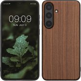 kwmobile telefoonhoesje geschikt voor Samsung Galaxy S25 FE - Hoesje met bumper in donkerbruin - Backcover - hout