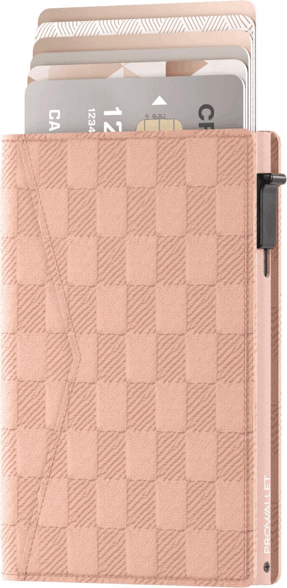 Prowallet Slim - Panel Zalm - Pasjeshouder voor 8 pasjes en briefgeld - Uitschuifbaar - RFID Creditcardhouder - Kaarthouder Portemonnee, Premium Pashouder voor Mannen & Vrouwen - Aluminium, Kunstleer - Incl. Luxe Cadeaubox