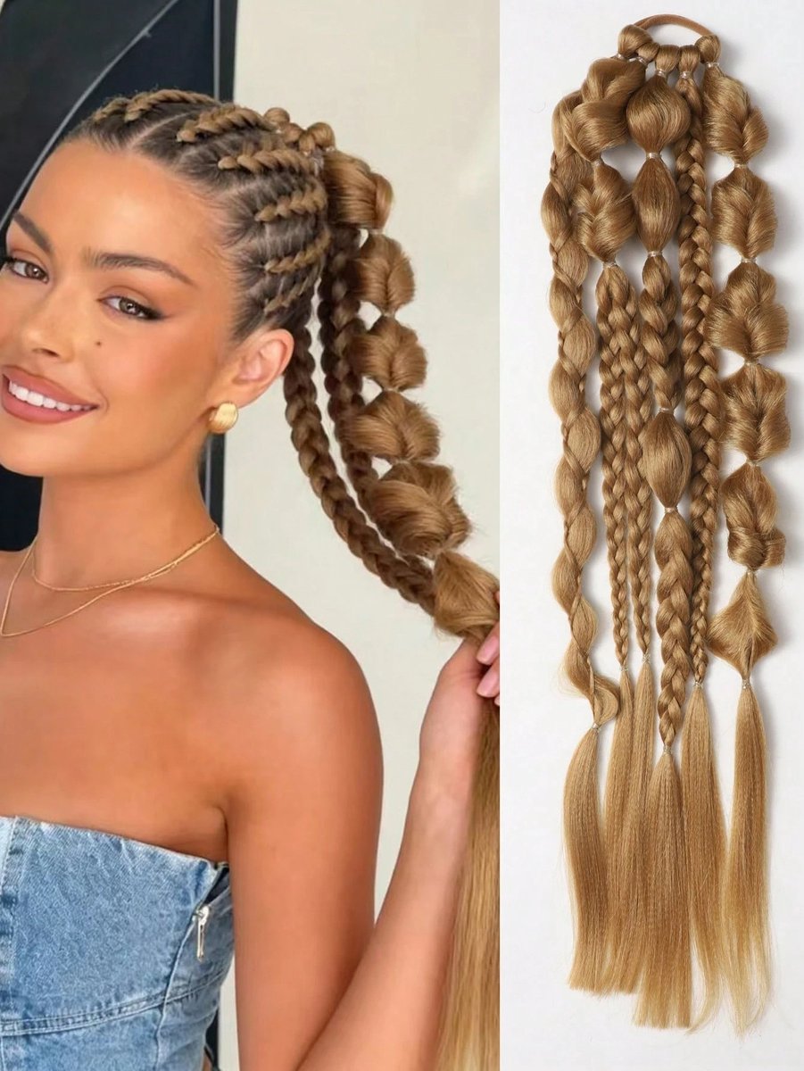 Topmelon Braided Ponytail Extensions - Ponytail extensions - Haar extensions - Ponytail - Extensions- Lampion Bubble Vlecht Haar - 61CM - Bruin & Blond | Bruin1