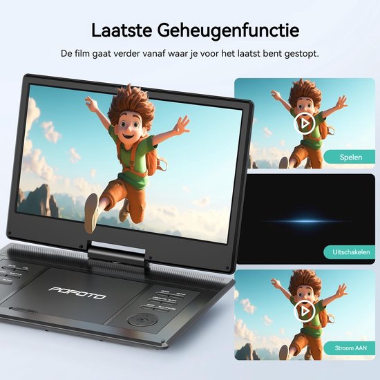POFOTO 15.7" draagbare dvd-speler - met 14" groot HD-scherm - 6 uur oplaadbare batterij - ondersteuning voor USB/SD-kaart/Sync TV en meerdere schijfformaten - luidspreker met hoog volume - Inclusief 32GB kaart — afbeelding 5