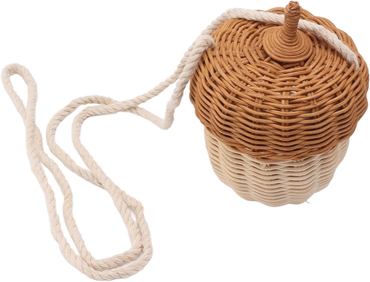 Handgemaakte Acorn Vlechtmand Tas voor Kinderen - Schoudertas, Crossbody en Satchel in Klein Formaat