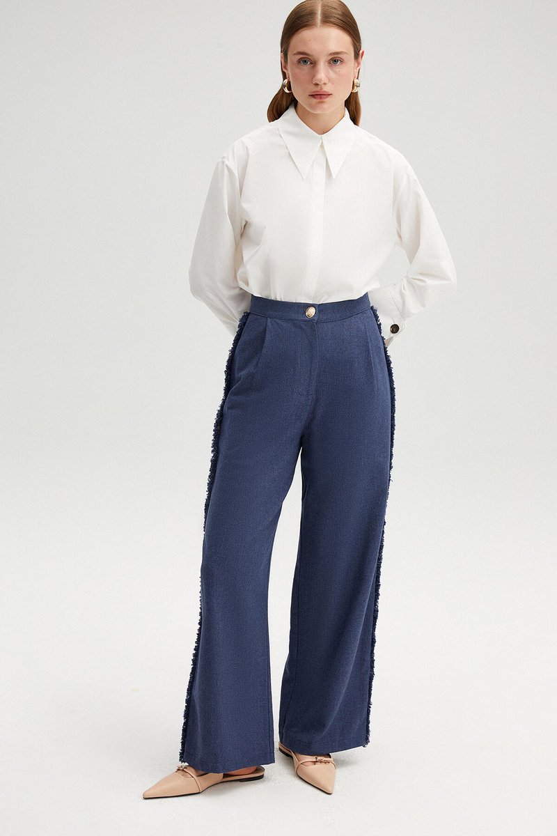 Touché Privé - Linnen broek met franjes - Denim - Dames