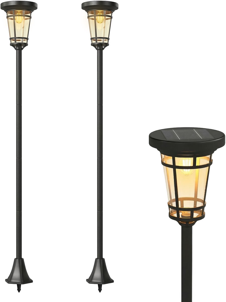 Outsunny Buitenlamp Paal-ABS, roestvrij staal-23,5L x 23,5B x 180H cm-Zwart
