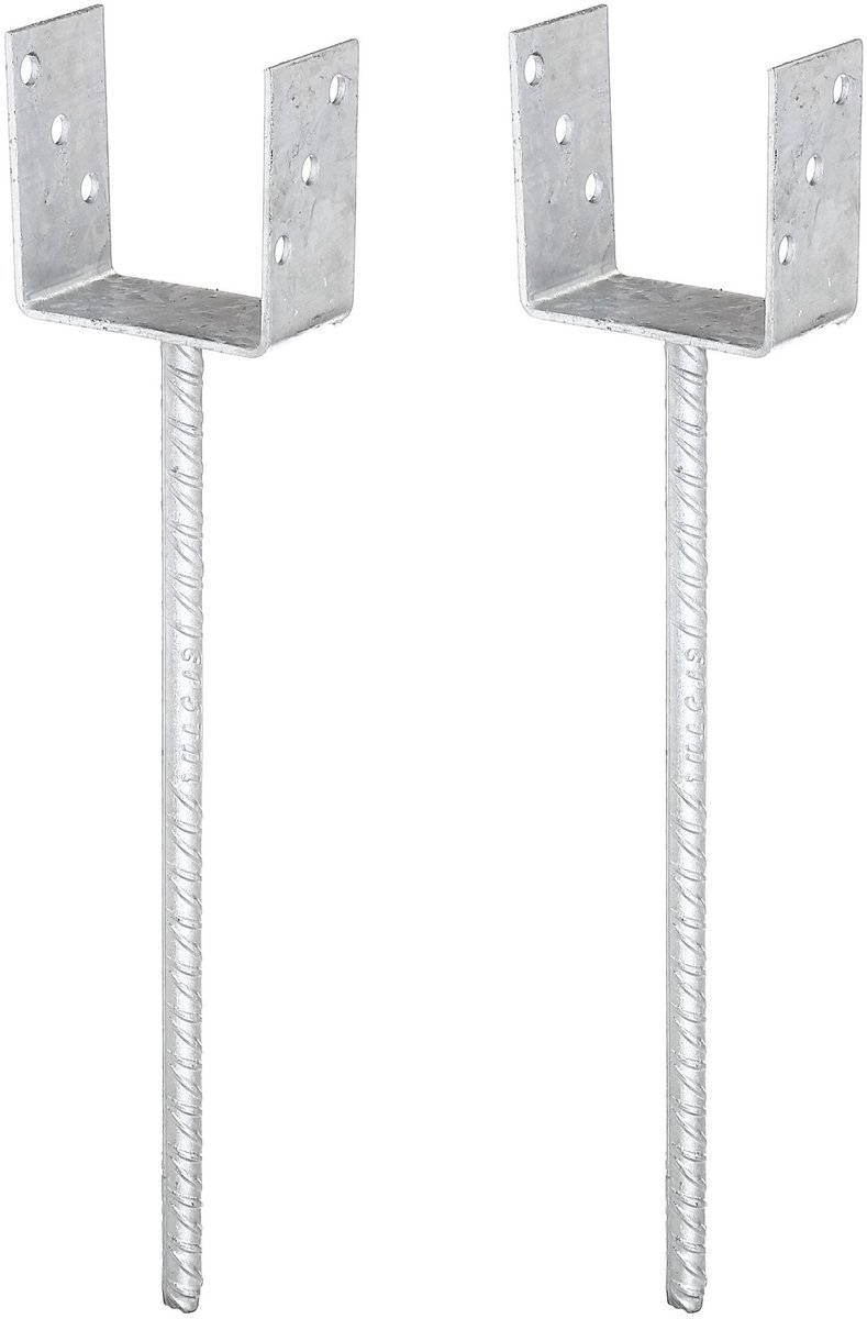 Alberts 215101 U-paalhouder | met betonanker van wapeningsstaal | thermisch verzinkt | vrije breedte 101 mm | lengte betonanker 400 mm | set van 2