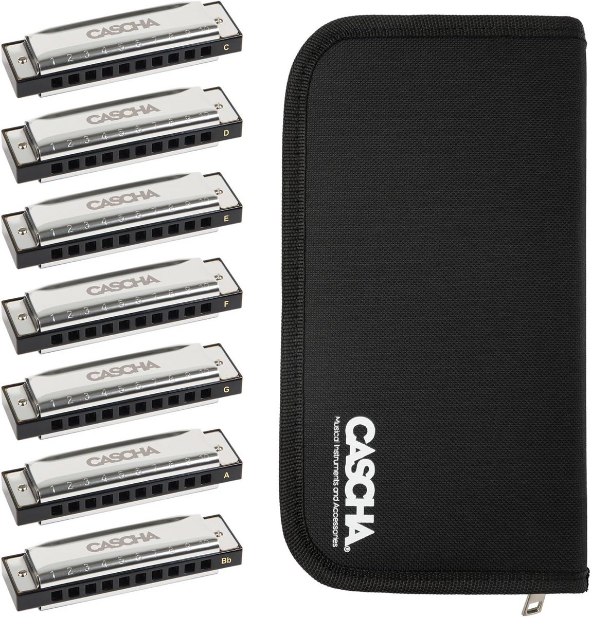 Diatonische Mondharmonica Set 7 Toonsoorten in Opbergtas voor Beginners en Gevorderden
