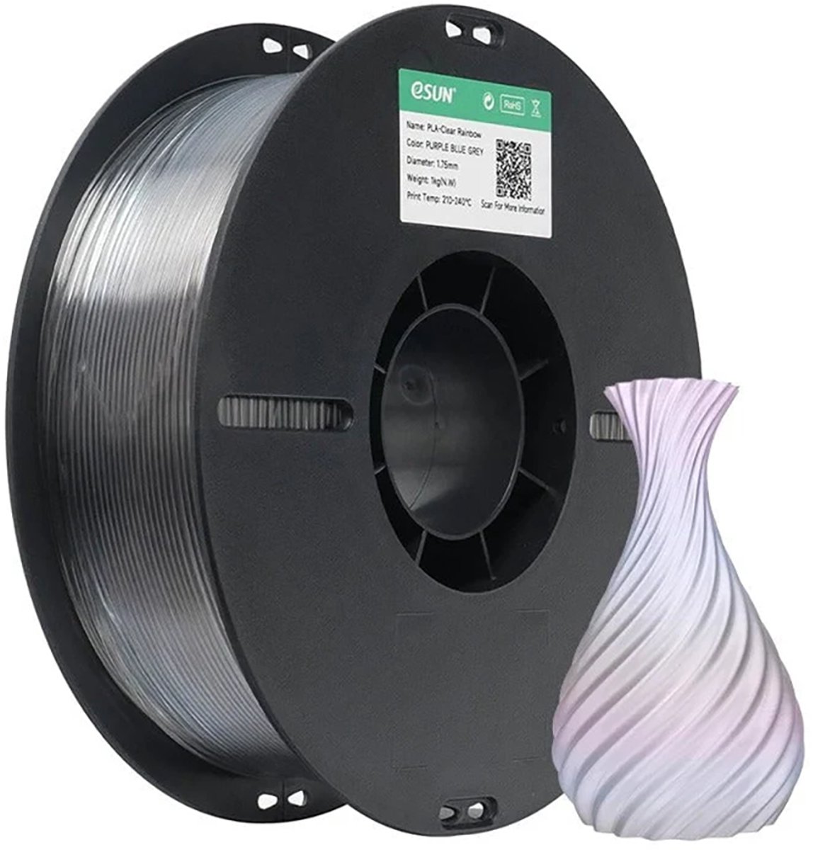 eSun PLA-Clear Rainbow Paars/Blauw/Grijs / Purple/Blue/Gray - 1 kg - 1.75 mm - 3D printer en 3D pen filament