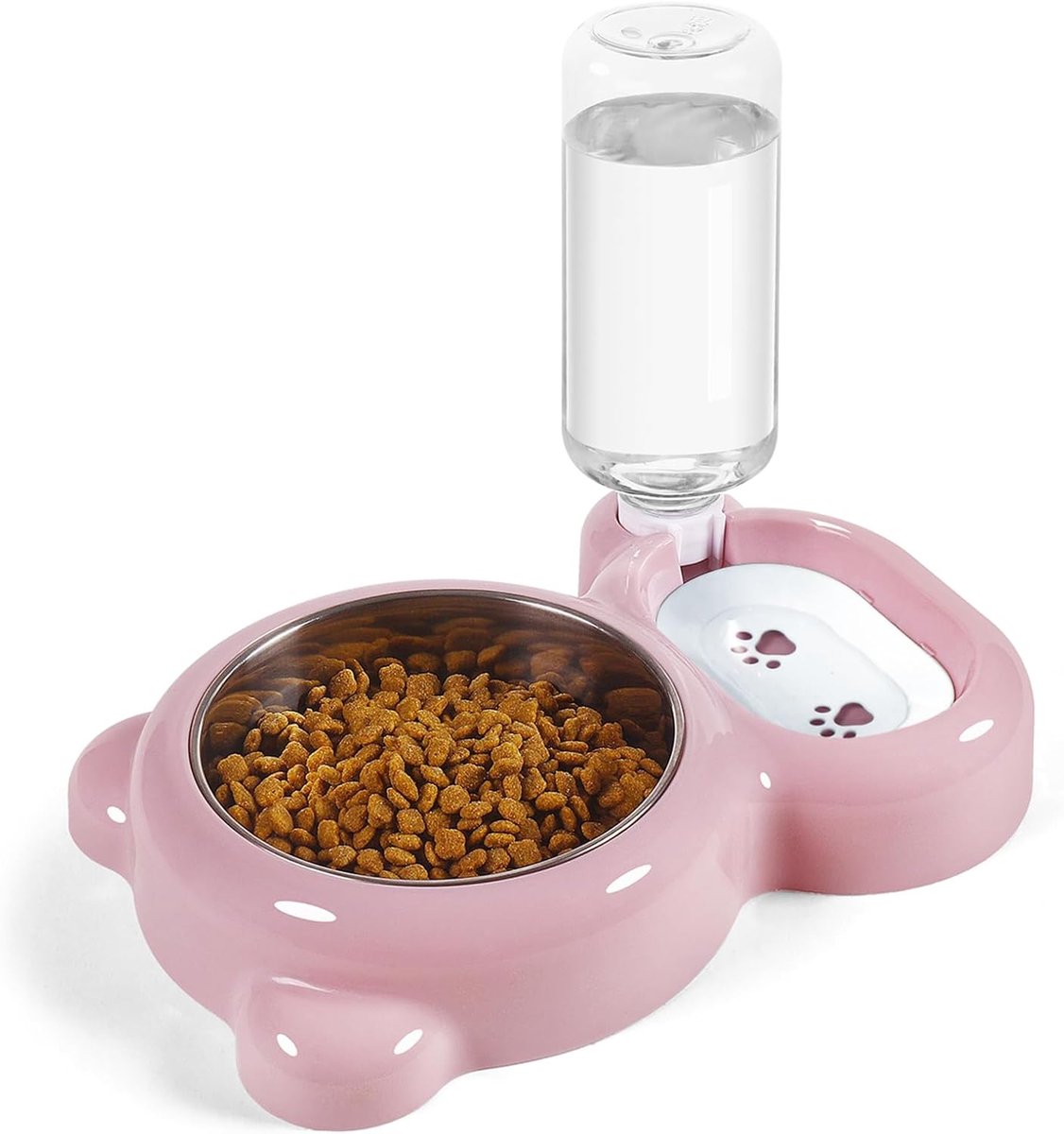 OLOEY Hondenvoer- en waterbakset met waterdispenser en roestvrijstalen kom voor katten en kleine honden-Roze