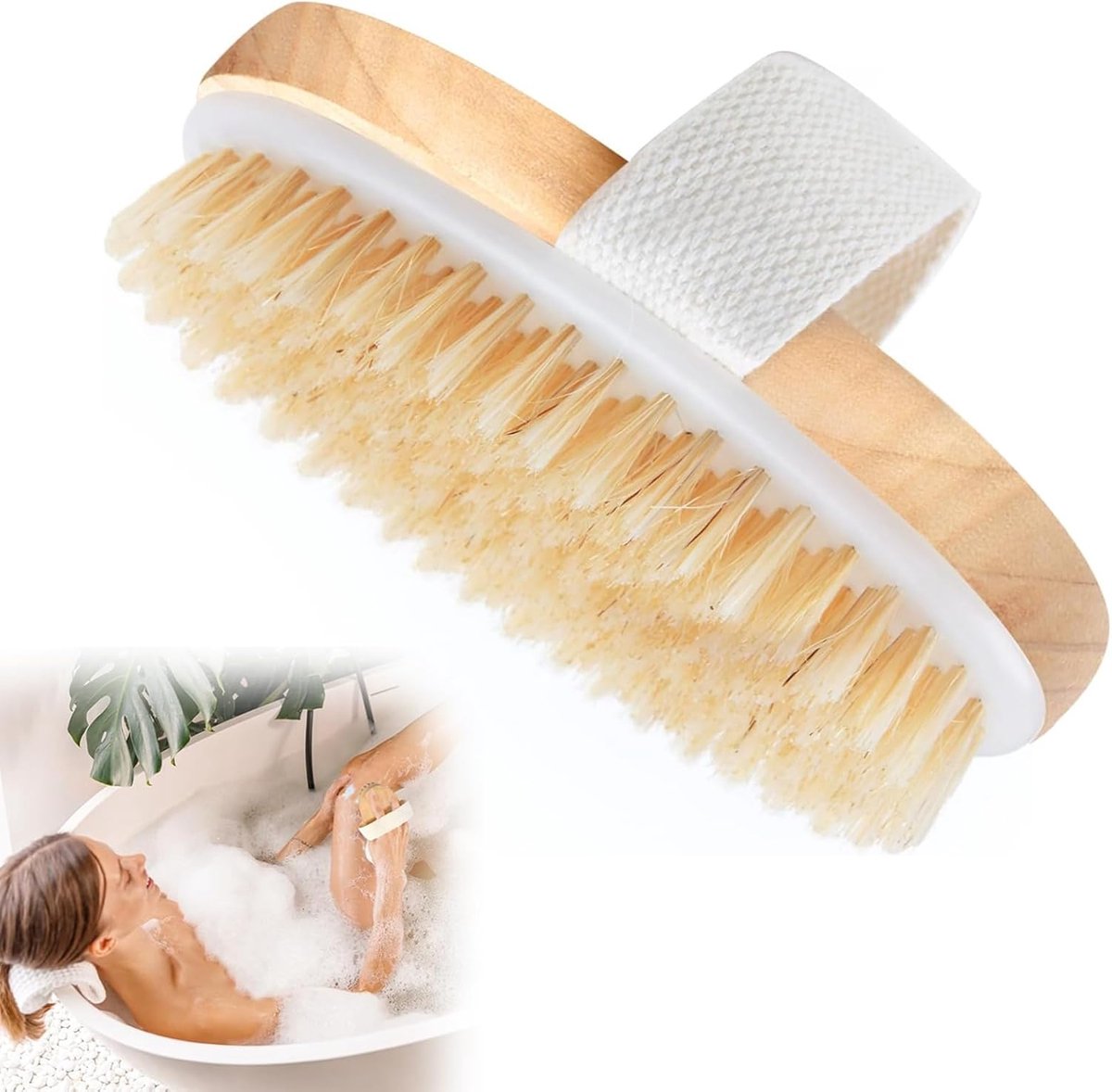 Droogborstel - lichaam borstel - droogborstel met natuurlijke haren - effectieve peeling - huidvernieuwing - lymfedrainage - cellulite vermindering - detoxificatie van de huid