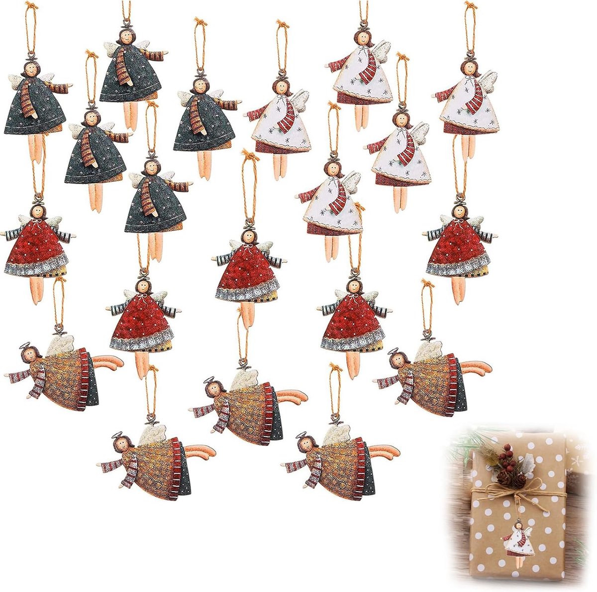 20 Kerstbal Engelen Stof - Kerstboomdecoraties met Fee Pendants - Magisch Cadeau voor Gezinnen - Thuis en Feestdagen (Complete Set)
