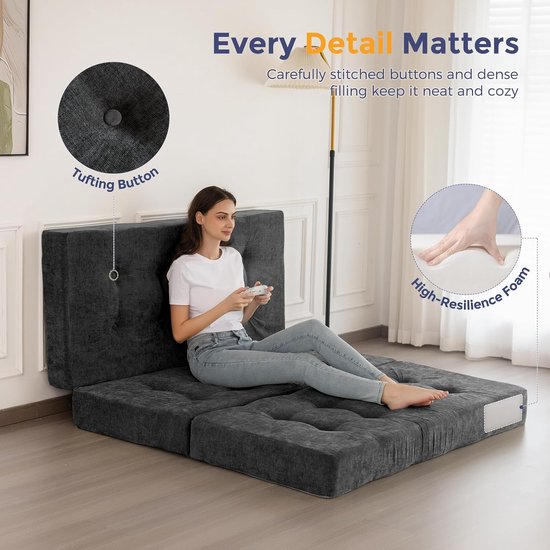Vouwmatras Kingsize - Gastenmatras Opvouwbaar - Comfortabel Slapen - 15 cm Dik Schuim - Extra Groot - Donkergrijs van Merkloos — afbeelding 2