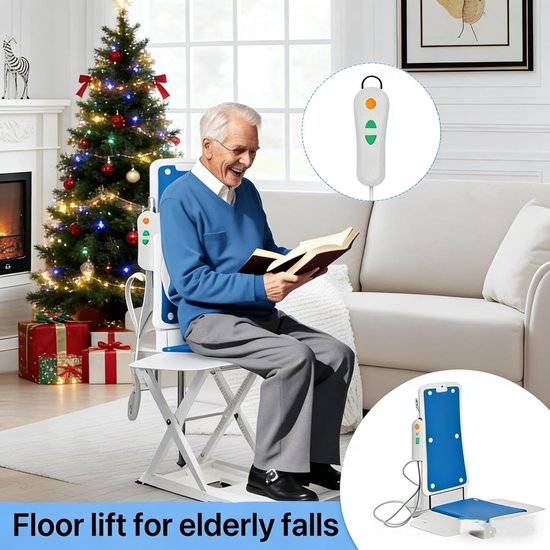 Elektrische Stoellift - Vloerlift Hulpmiddel - Ondersteuning bij Opstaan - 6 Zuignappen Stabiliteit - 136 kg - Blauw-Wit — afbeelding 2