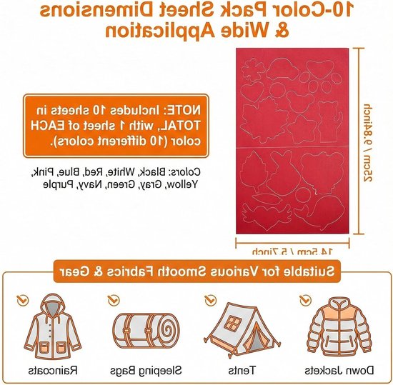 Reparatieset voor Donsjassen - 10 Zelfklevende Patches voor Textiel, Wasbaar en Geschikt voor Tenten en Slaapzakken — afbeelding 2