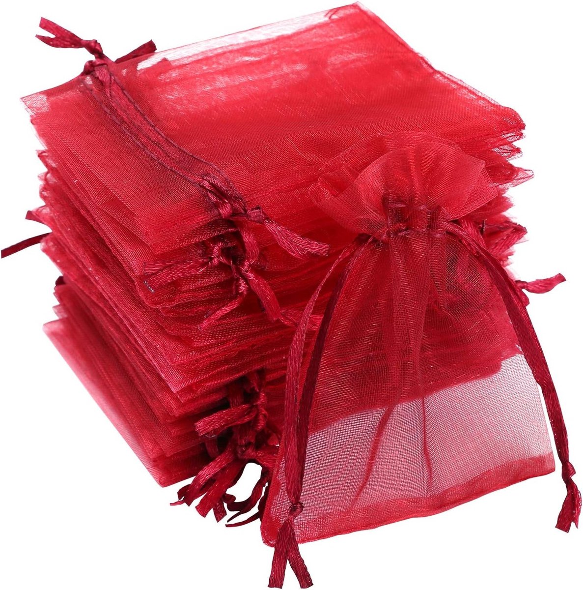 Set van 120 Organza Tassen in Wijnrood voor Sieraden, Cadeaus en Feestjes - 7 x 9 cm